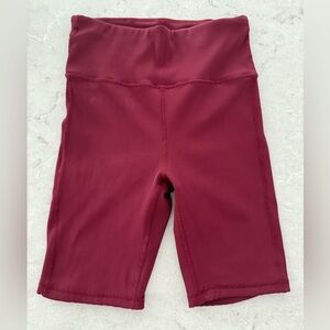 Ribbed High Waisted Biker Shorts Burgundy | Size: Small